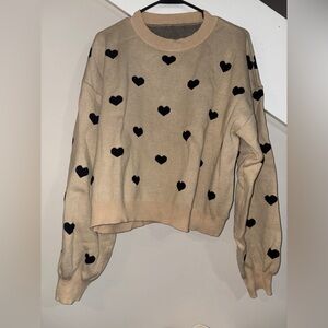 Womens Casual Brown Pullover Sweater Heart Pattern Medium